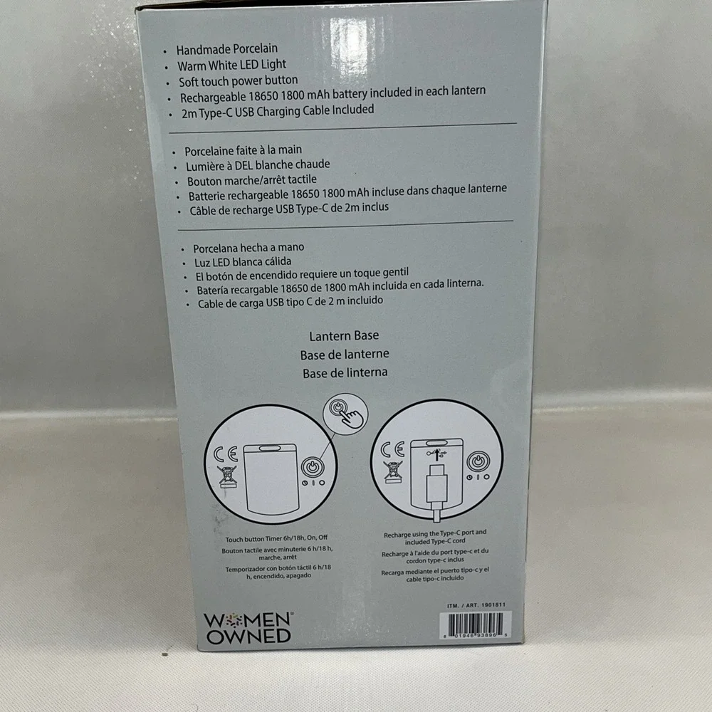 Evergreen LED Porcelain Lantern WHITE Set of 2 NEW IN BOX USB RECHARGEABLE